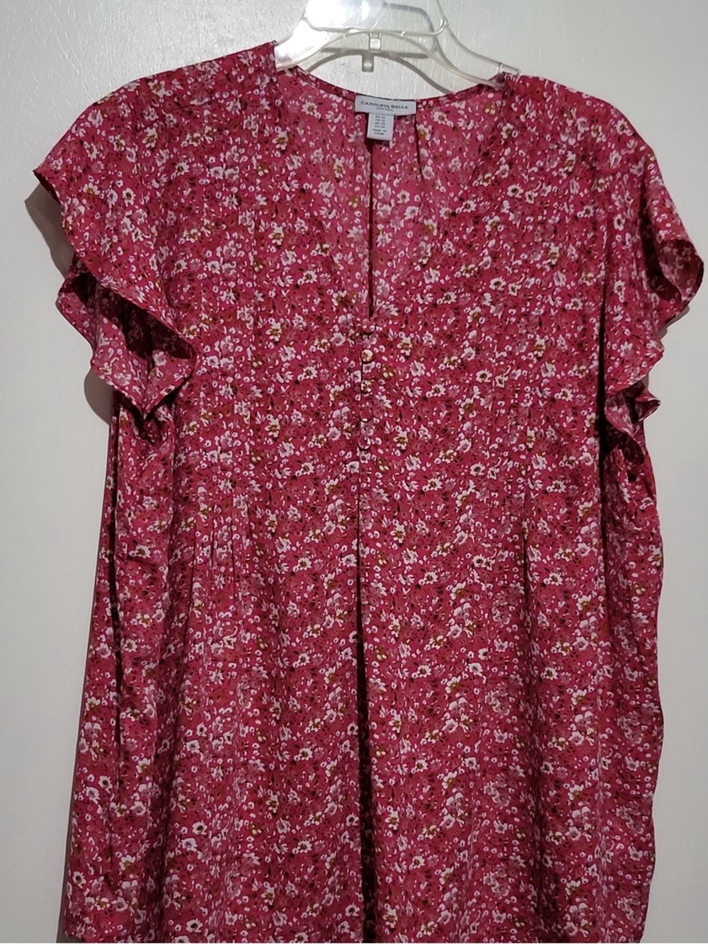 a new day Rose-Pink Floral Ruffle-Sleeve Tunic Top